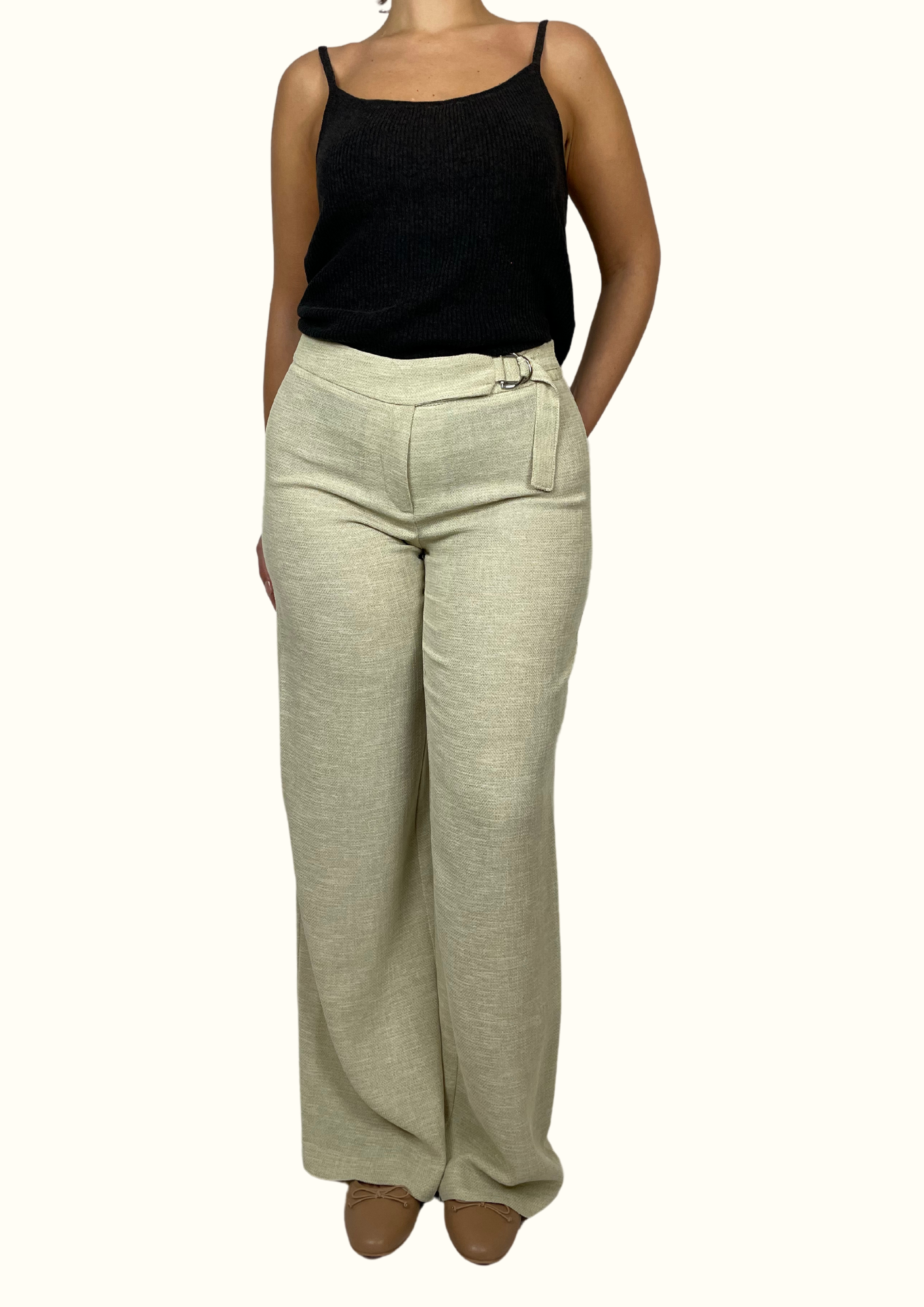 Cream high-waisted trousers