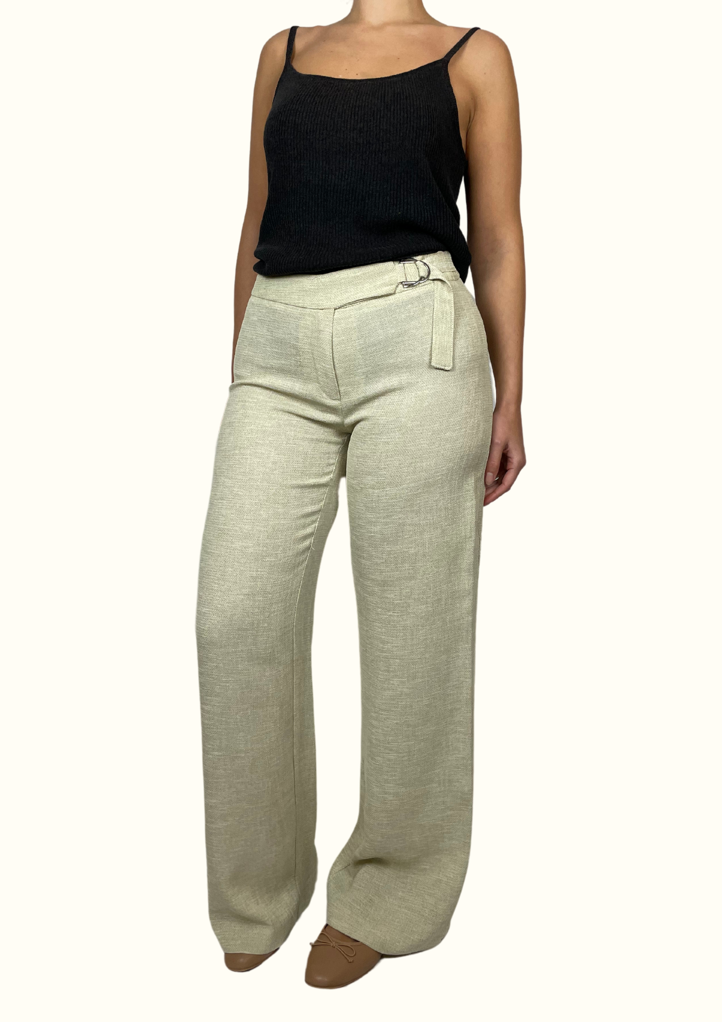 Cream high-waisted trousers