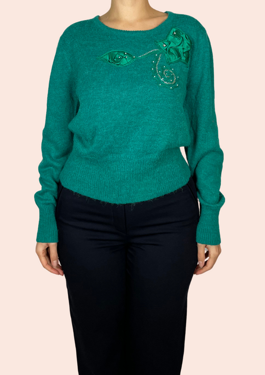 Green jumper with embellishments