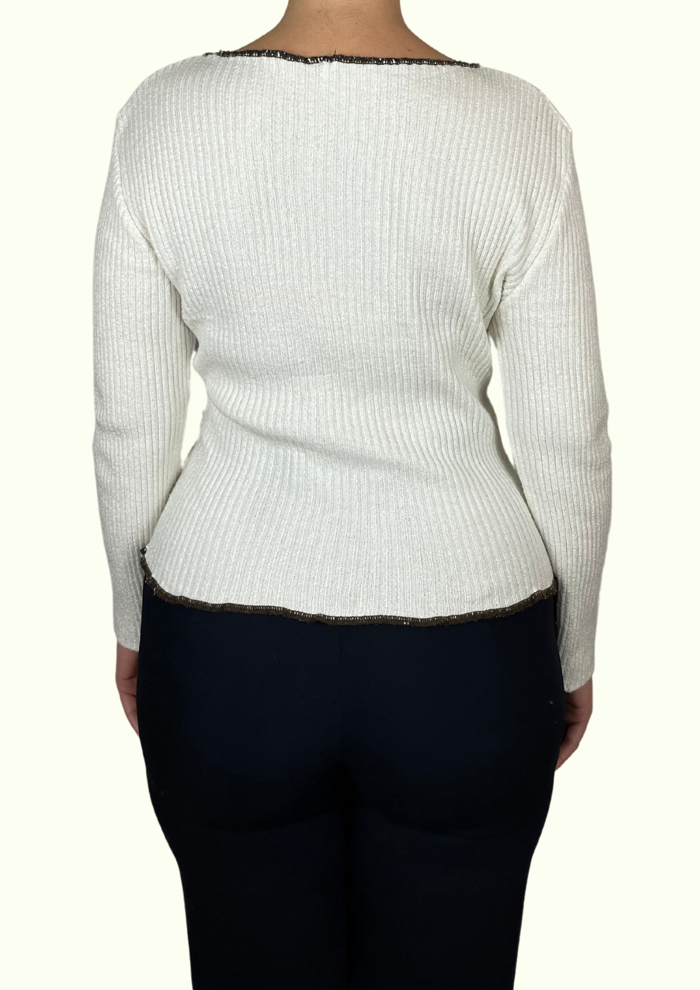 Cream ribbed jumper with side belt detail